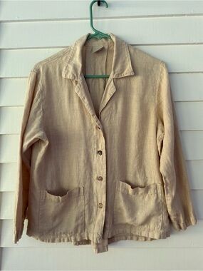 Cotton Connection | 100% Linen Button Front Jacket Top Beige Size Small